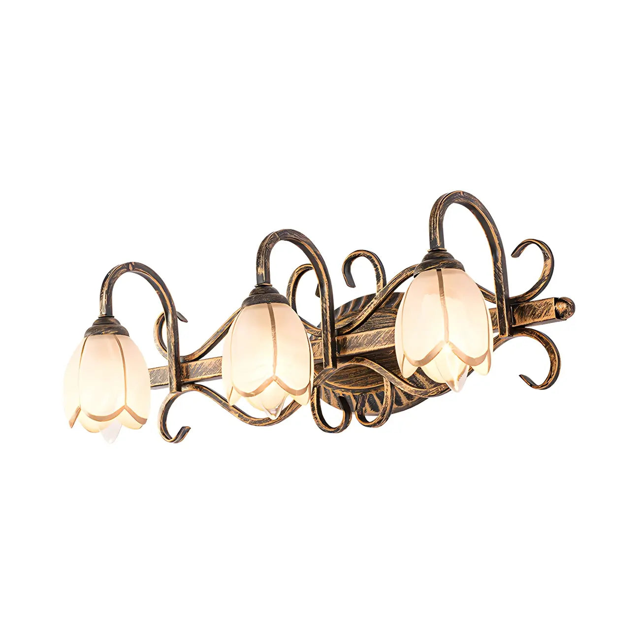 Antique Brass Flower Glass Vintage Bathroom Vanity Light