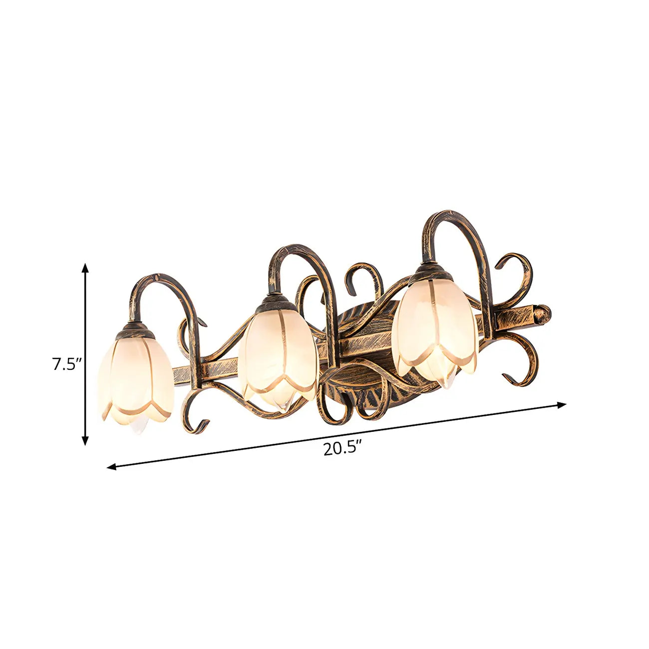 Antique Brass Flower Glass Vintage Bathroom Vanity Light