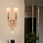 2 Lights Graceful Crystal Wall Sconce with Fabric Shade & LED