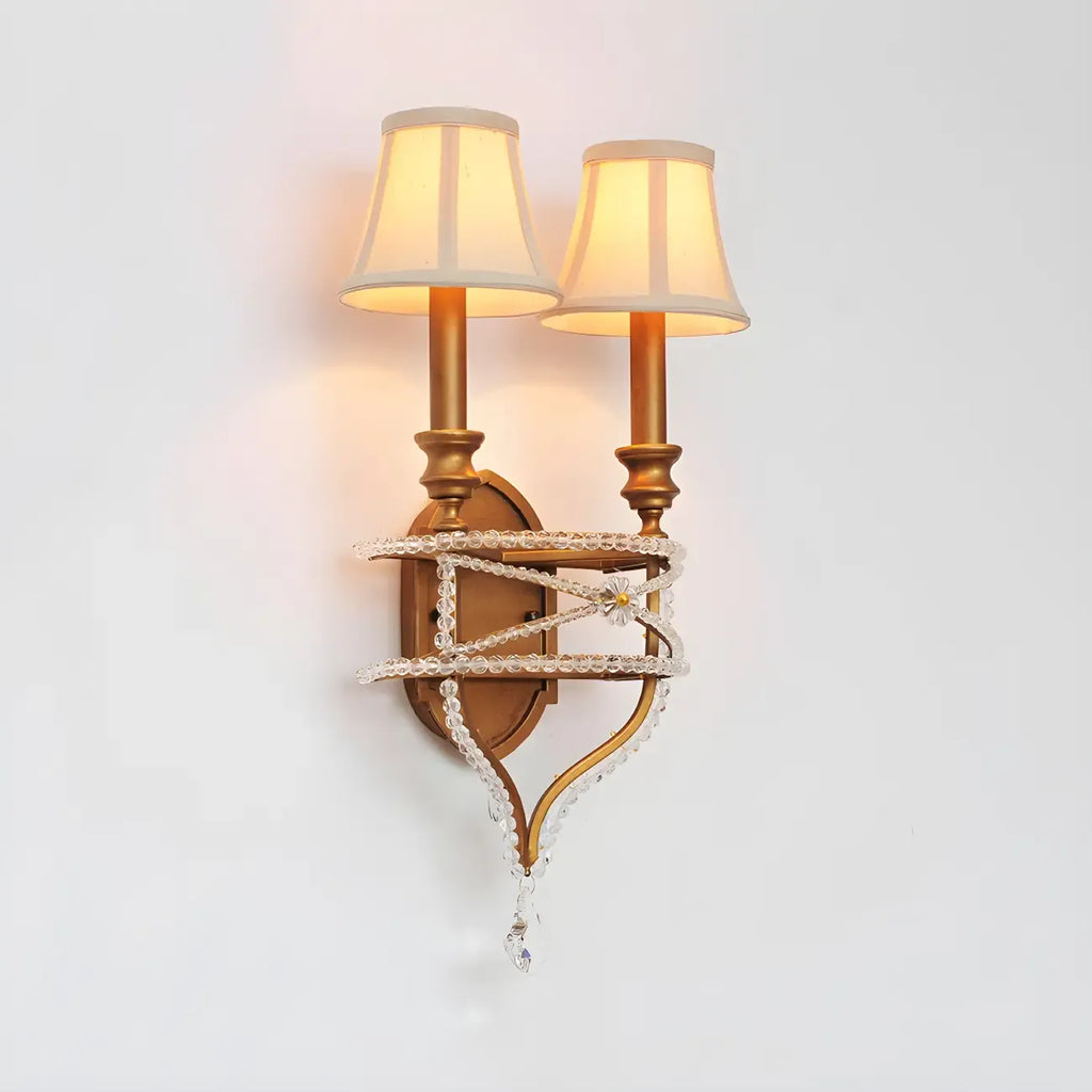 2 Lights Graceful Crystal Wall Sconce with Fabric Shade & LED