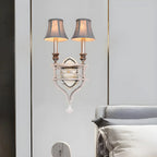 2 Lights Graceful Crystal Wall Sconce with Fabric Shade & LED