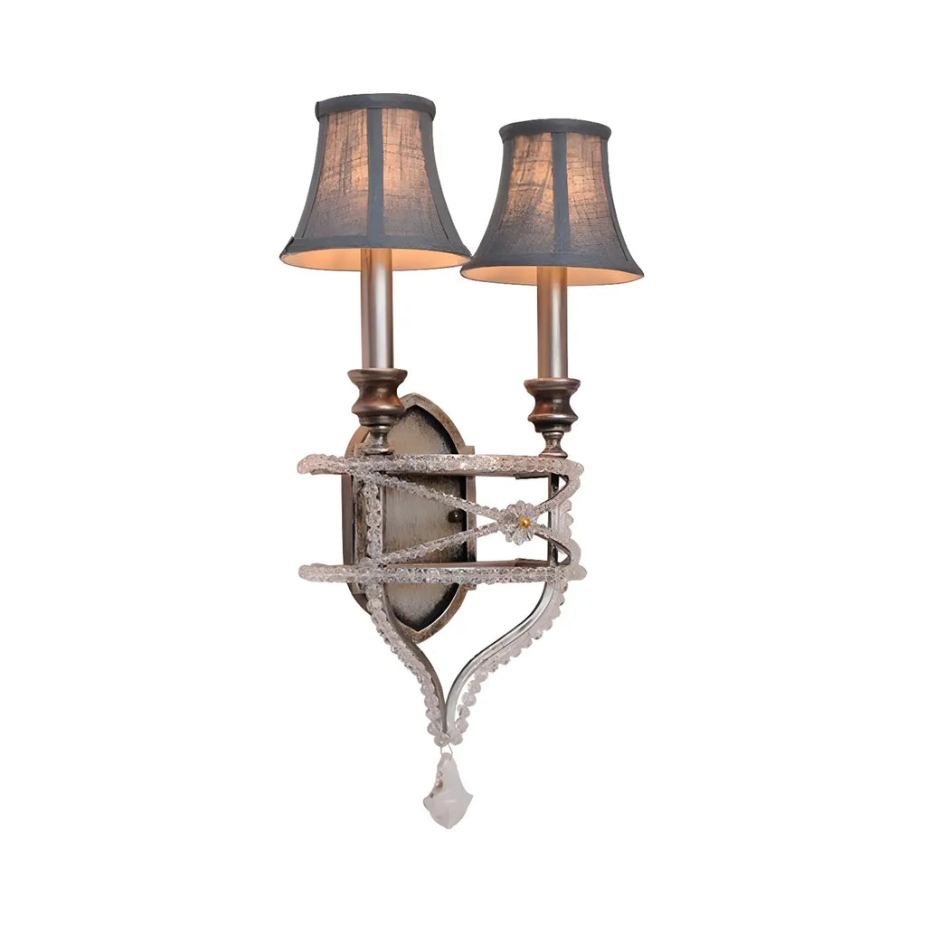 2 Lights Graceful Crystal Wall Sconce with Fabric Shade & LED