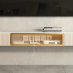 71 Beige Stone Floating TV Stand with Cable Management