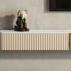 71 Beige Stone Floating TV Stand with Cable Management