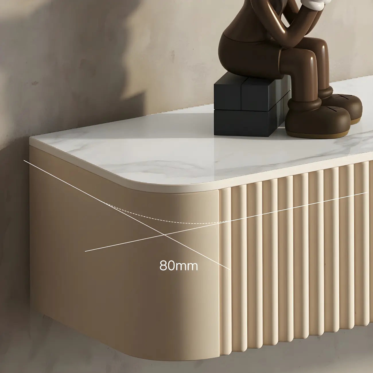 71 Beige Stone Floating TV Stand with Cable Management