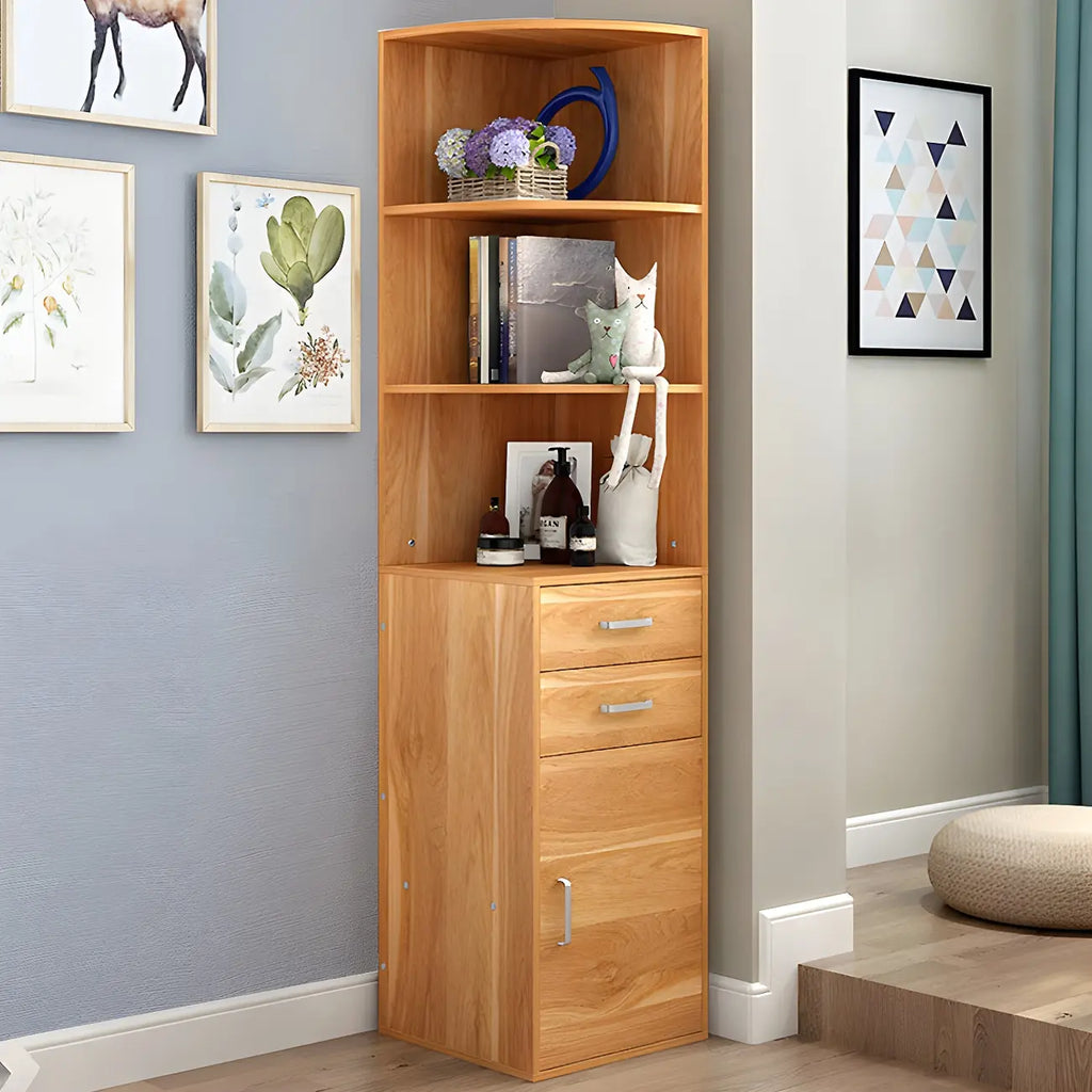 Contemporary White Wood Corner Bookcase with Cabinet