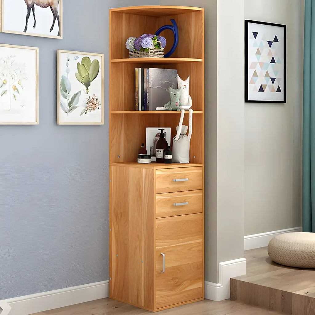 Contemporary White Wood Corner Bookcase with Cabinet