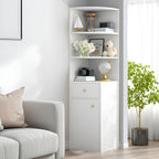 Contemporary White Wood Corner Bookcase with Cabinet