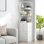 Contemporary White Wood Corner Bookcase with Cabinet
