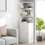 Contemporary White Wood Corner Bookcase with Cabinet