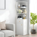 Contemporary White Wood Corner Bookcase with Cabinet