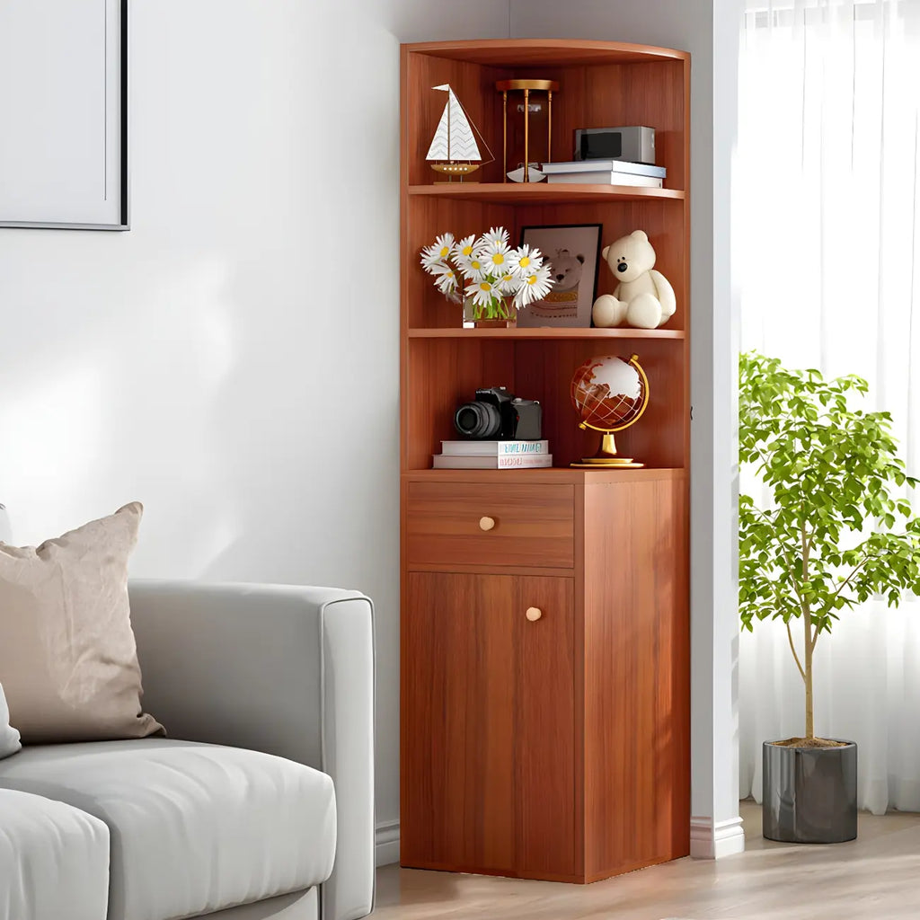 Contemporary White Wood Corner Bookcase with Cabinet