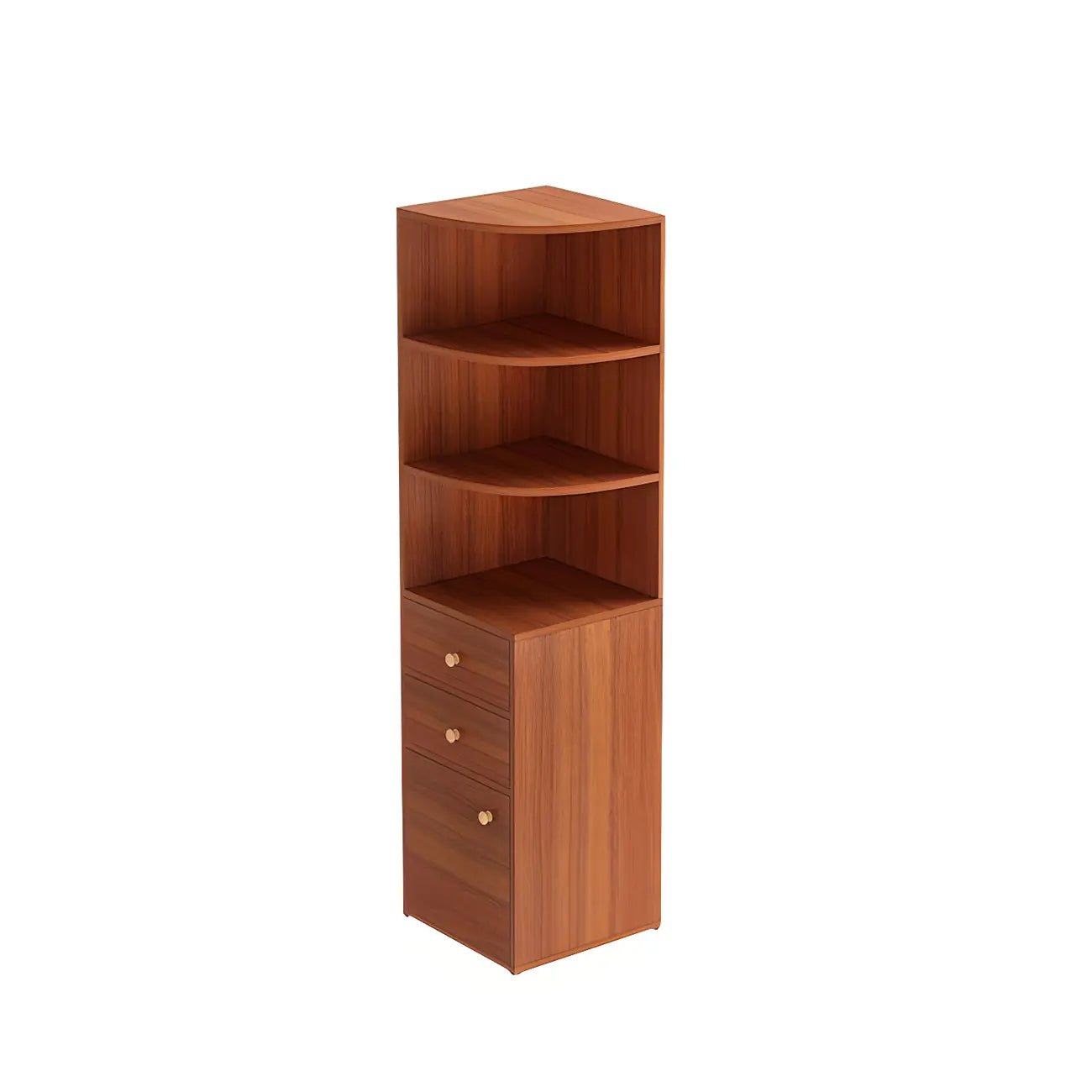 Contemporary White Wood Corner Bookcase with Cabinet