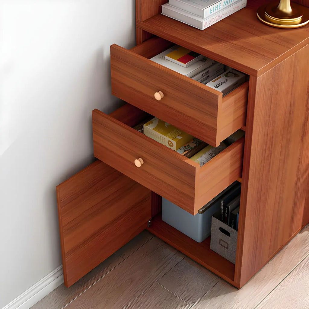 Contemporary White Wood Corner Bookcase with Cabinet