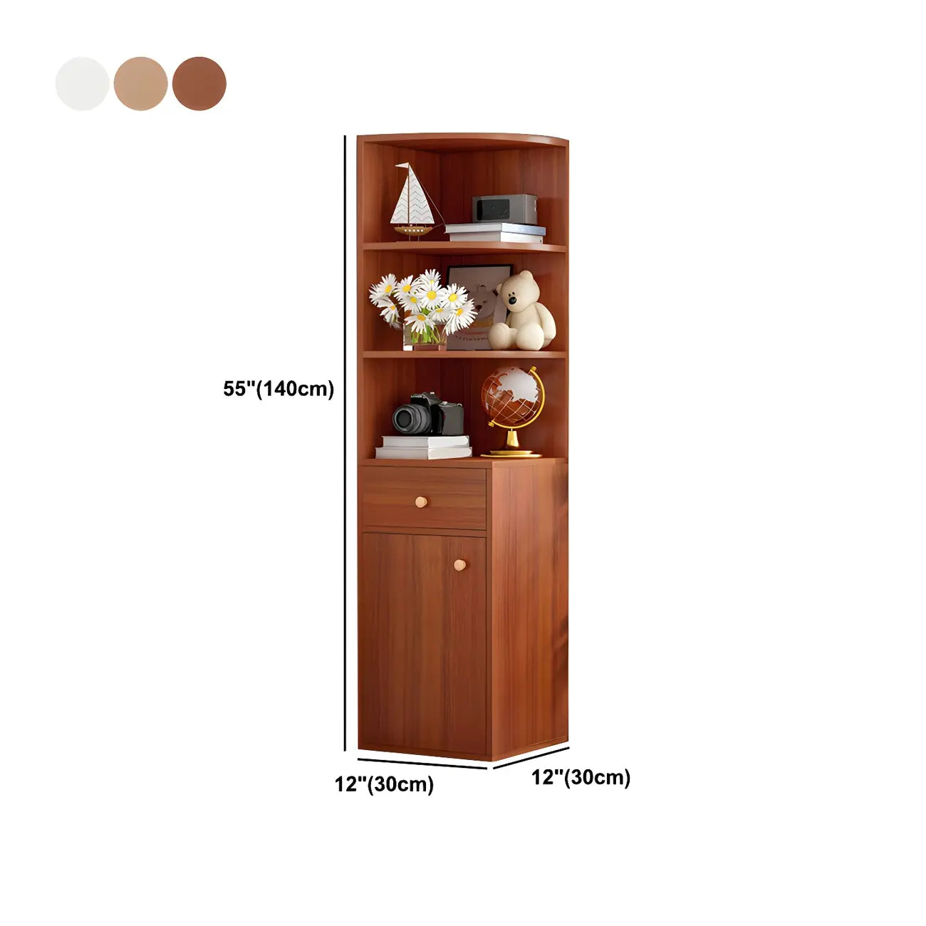Contemporary White Wood Corner Bookcase with Cabinet
