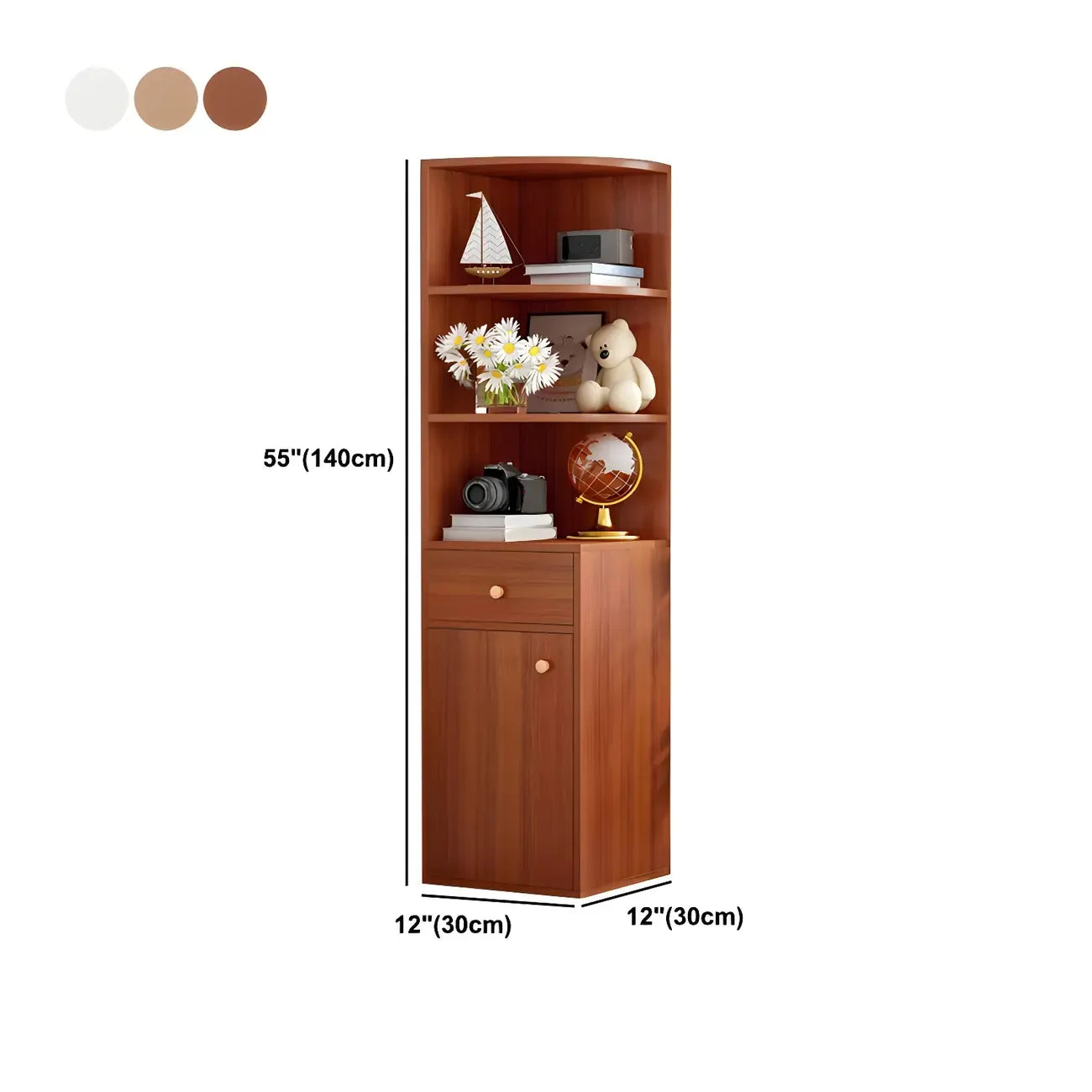 Contemporary White Wood Corner Bookcase with Cabinet