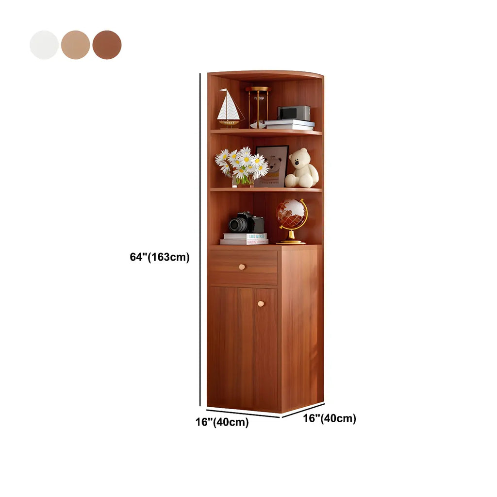 Contemporary White Wood Corner Bookcase with Cabinet