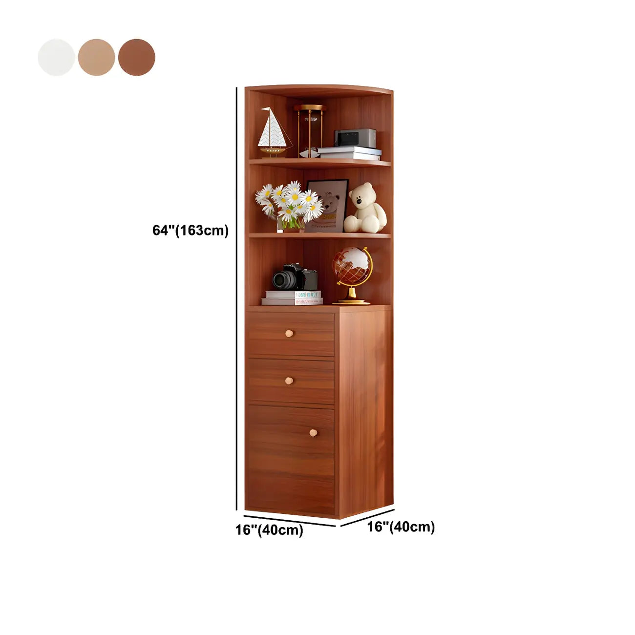 Contemporary White Wood Corner Bookcase with Cabinet