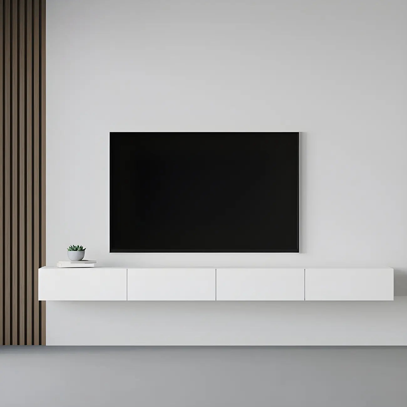 Contemporary Wooden Floating TV Stand in White with Lighting