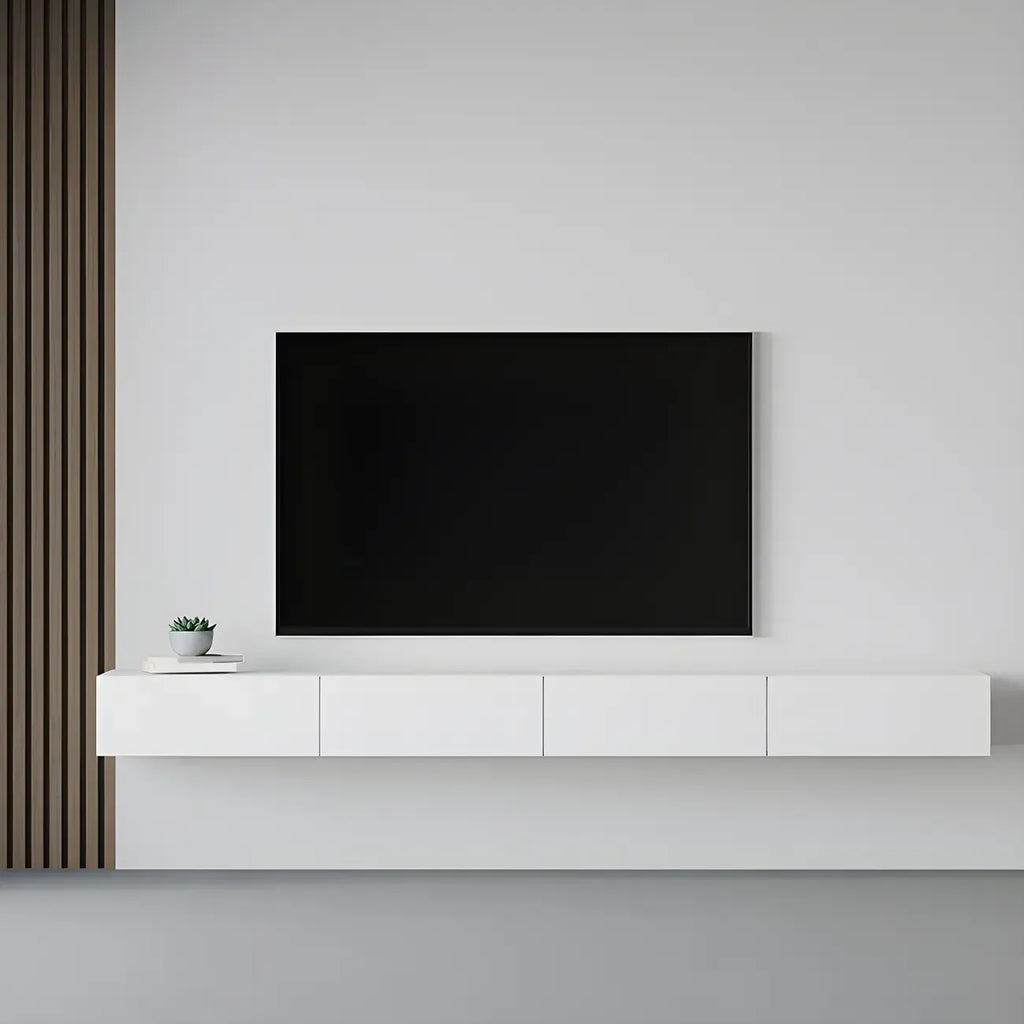 Contemporary Wooden Floating TV Stand in White with Lighting