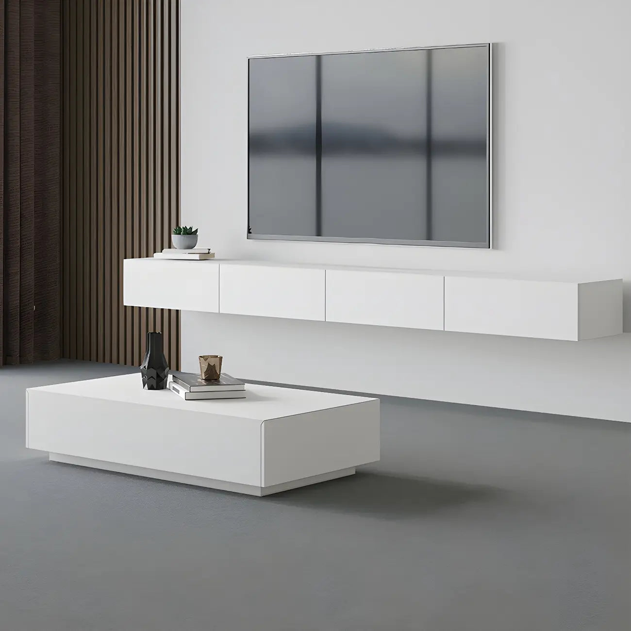 Contemporary Wooden Floating TV Stand in White with Lighting
