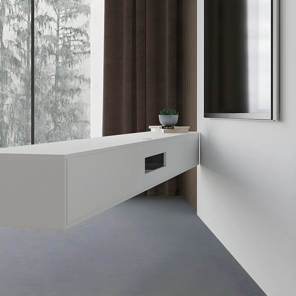 Contemporary Wooden Floating TV Stand in White with Lighting
