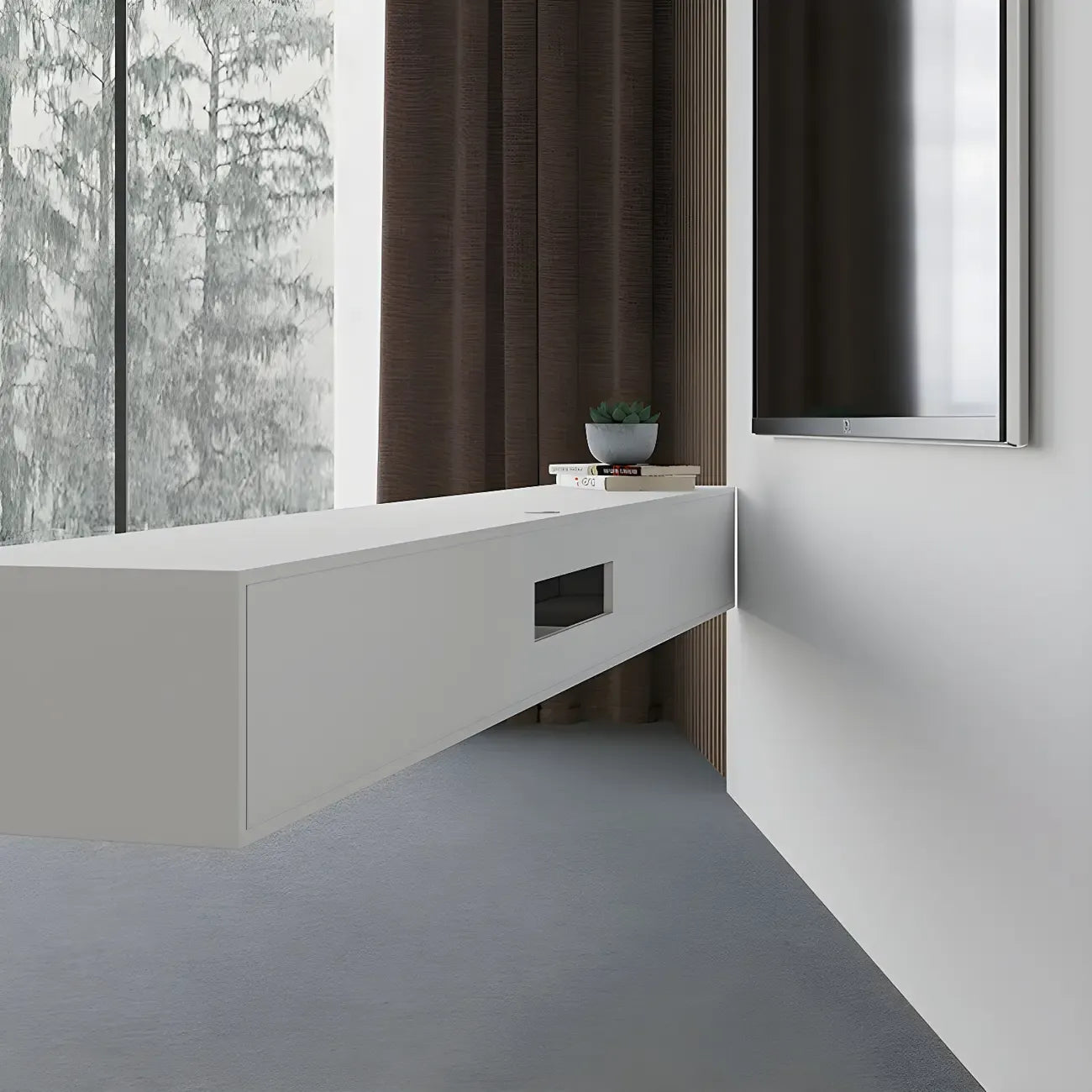 Contemporary Wooden Floating TV Stand in White with Lighting