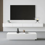Contemporary Wooden Floating TV Stand in White with Lighting