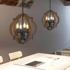 Industrial Adjustable Brown Wood Caged Candelabra Chandelier