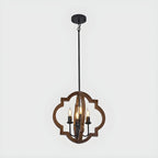 Industrial Adjustable Brown Wood Caged Candelabra Chandelier