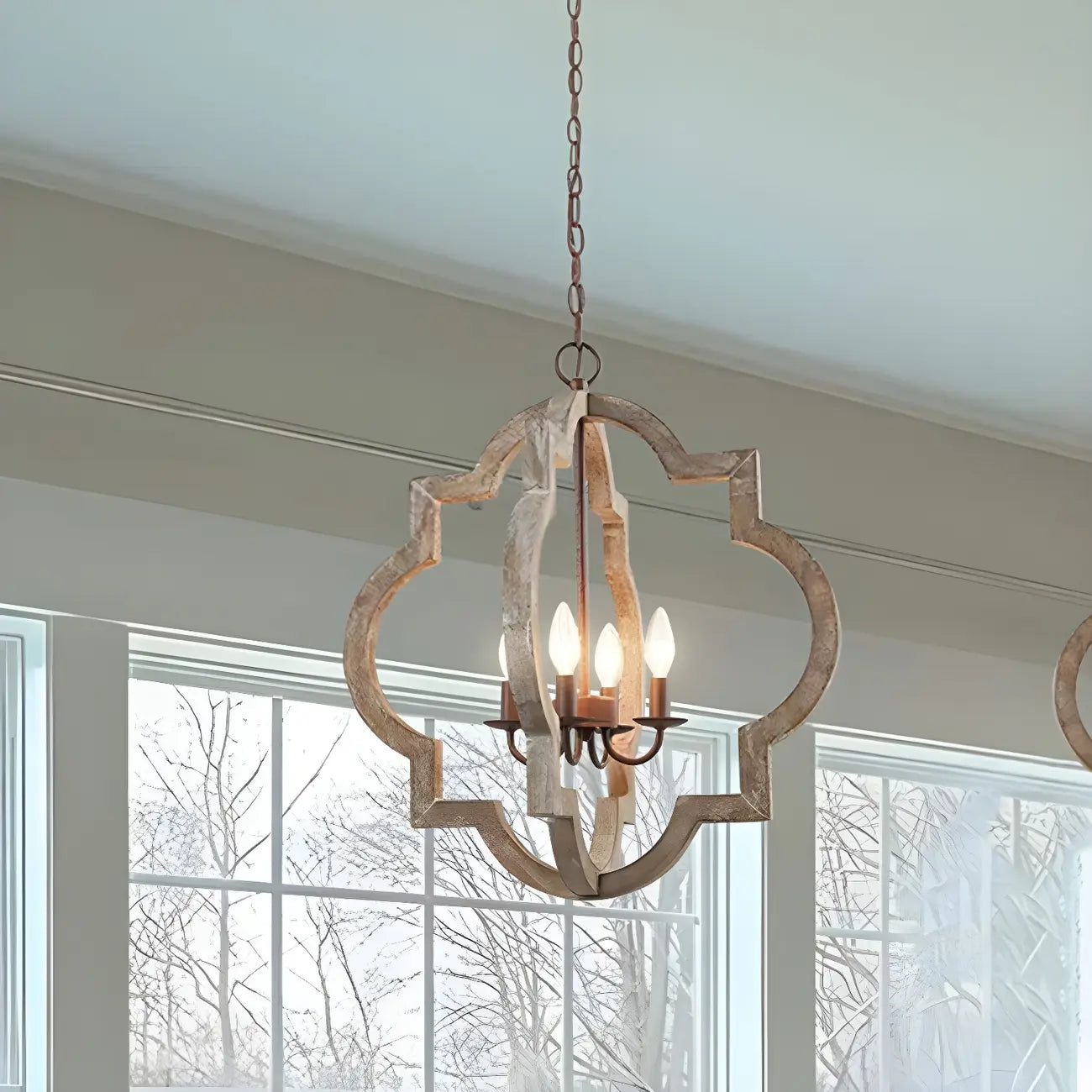 Classic Traditional Quatrefoil Wooden Candelabra Chandelier