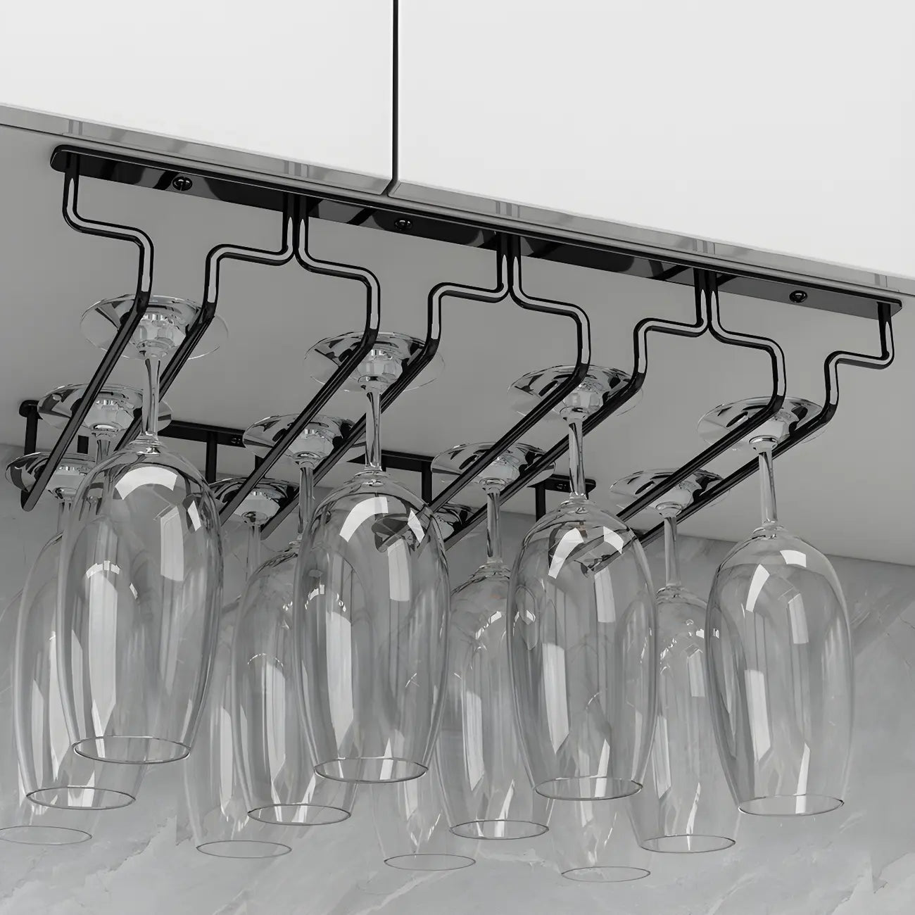Contemporary Metal Hanging Wine Glass Rack Black