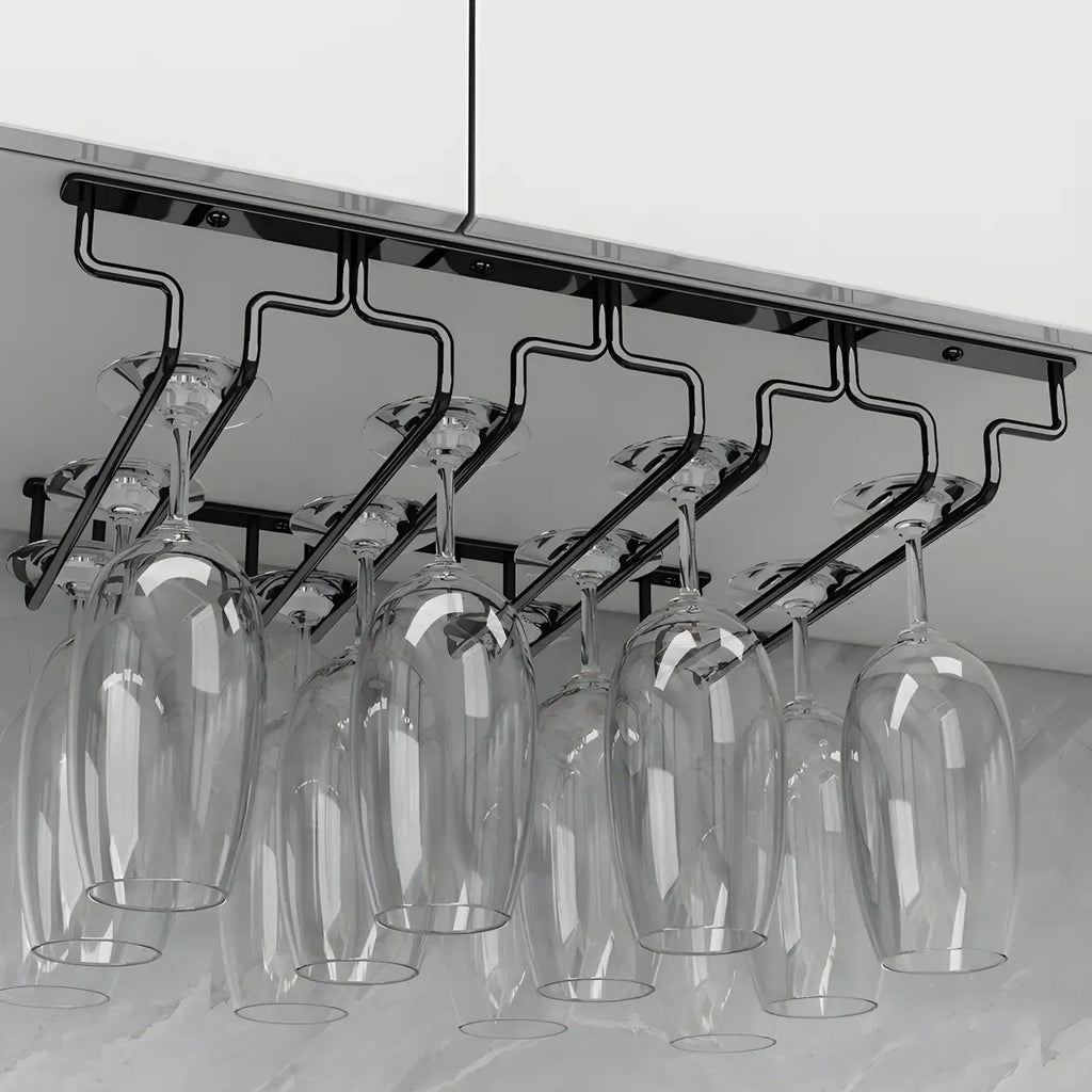 Contemporary Metal Hanging Wine Glass Rack Black
