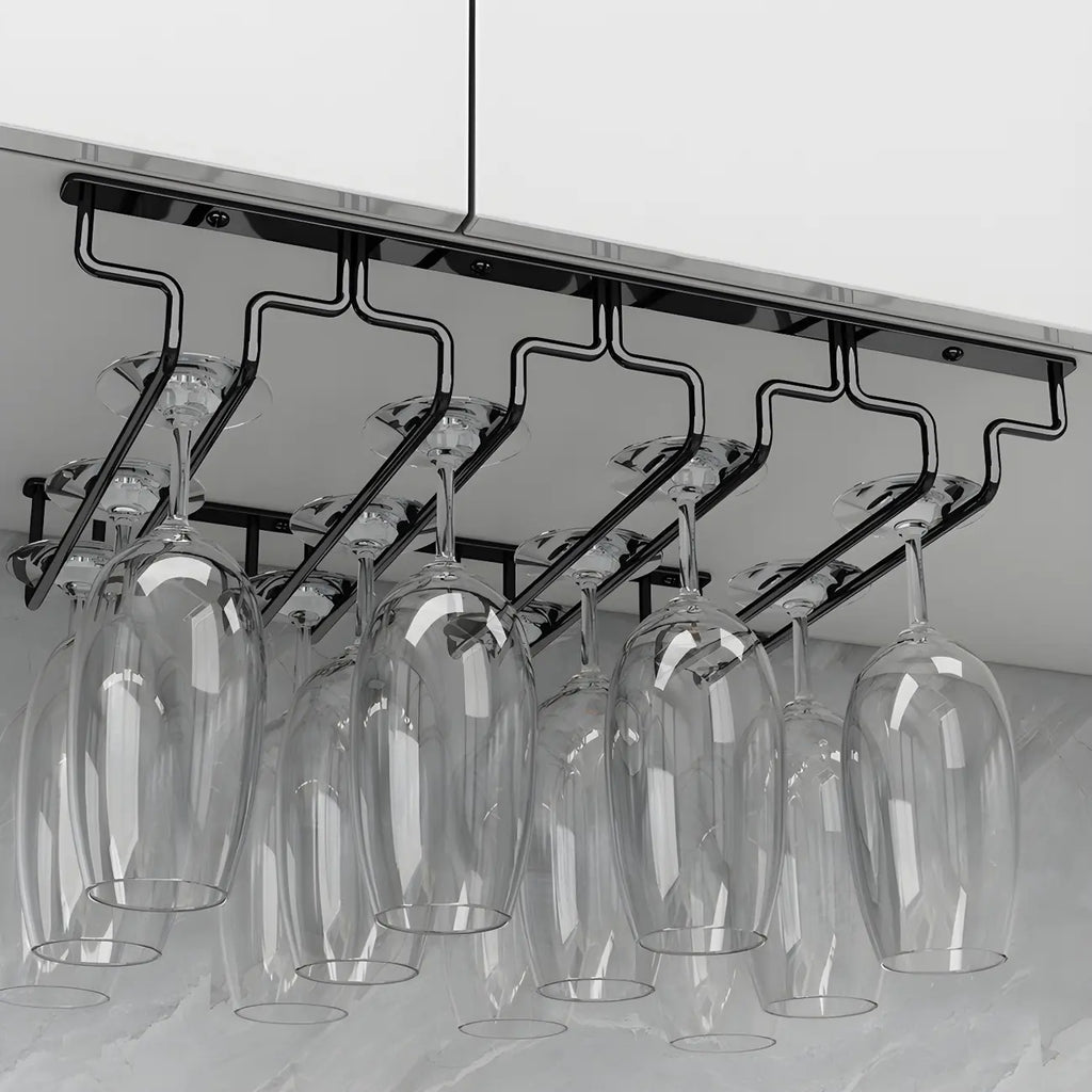Contemporary Metal Hanging Wine Glass Rack Black