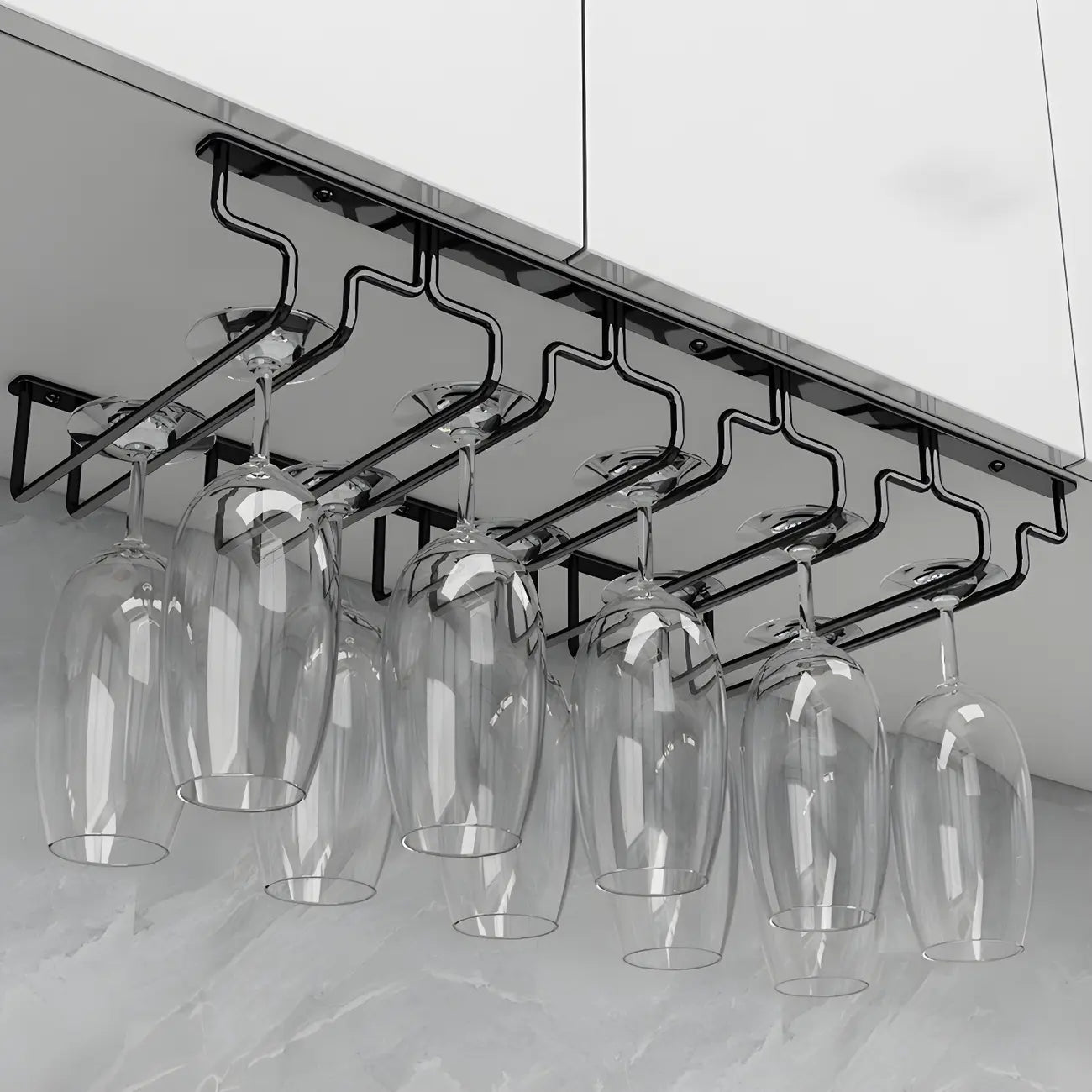 Contemporary Metal Hanging Wine Glass Rack Black