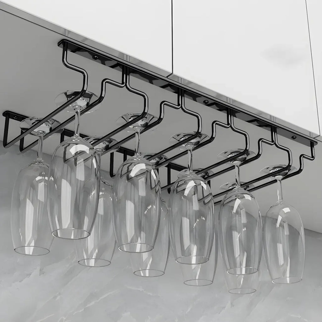 Contemporary Metal Hanging Wine Glass Rack Black