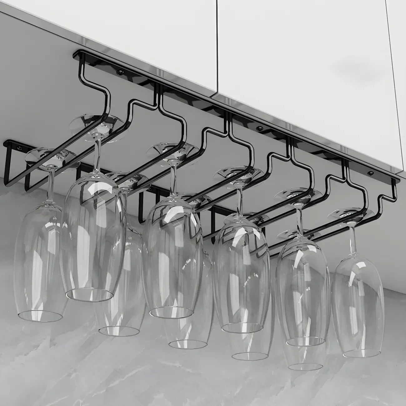 Contemporary Metal Hanging Wine Glass Rack Black