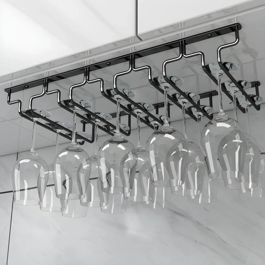 Contemporary Metal Hanging Wine Glass Rack Black