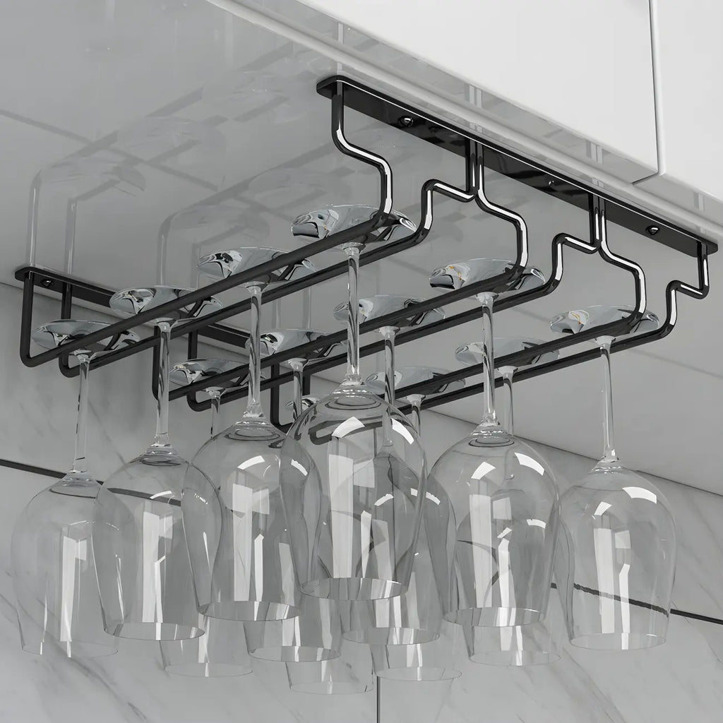 Contemporary Metal Hanging Wine Glass Rack Black