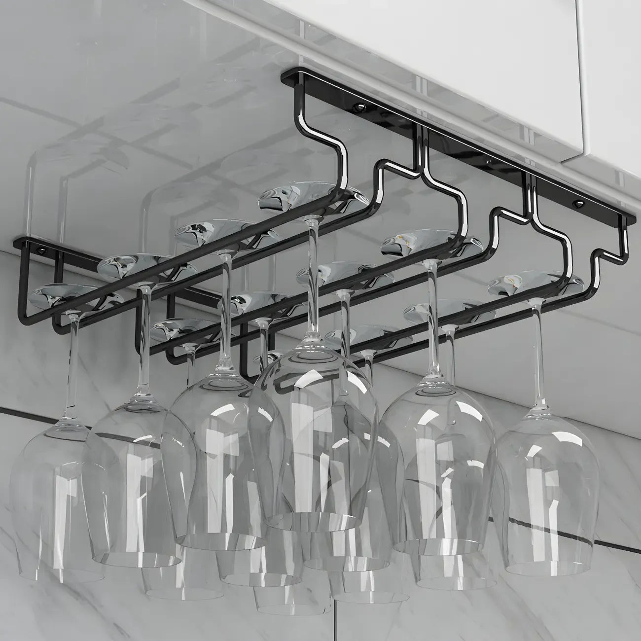 Contemporary Metal Hanging Wine Glass Rack Black
