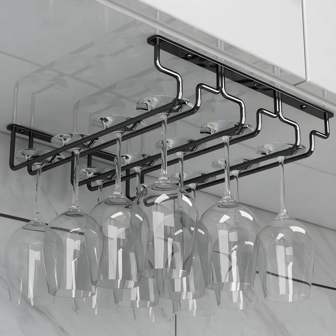 Contemporary Metal Hanging Wine Glass Rack Black