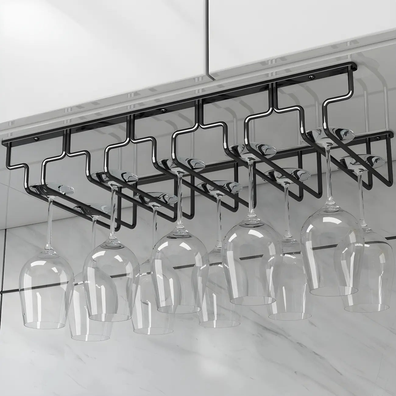Contemporary Metal Hanging Wine Glass Rack Black