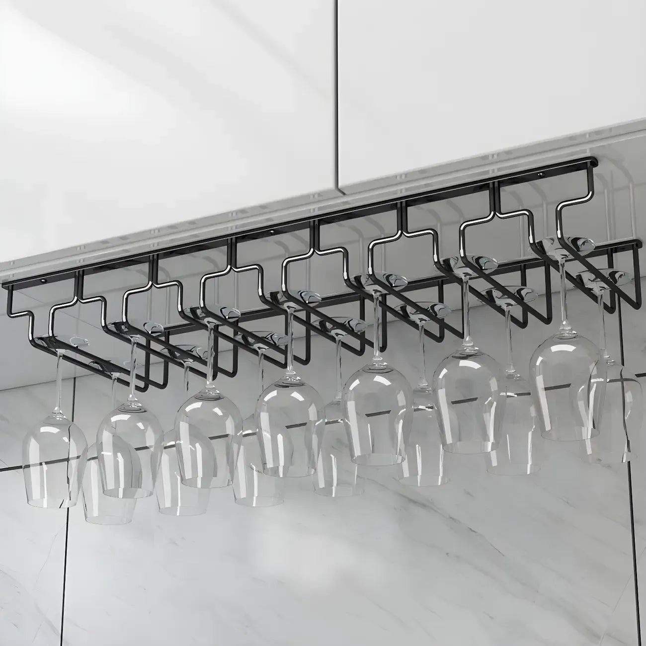 Contemporary Metal Hanging Wine Glass Rack Black