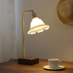 Retro Brown Gold Glass Wood Base Arched Table Lamp