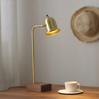 Retro Brown Gold Glass Wood Base Arched Table Lamp