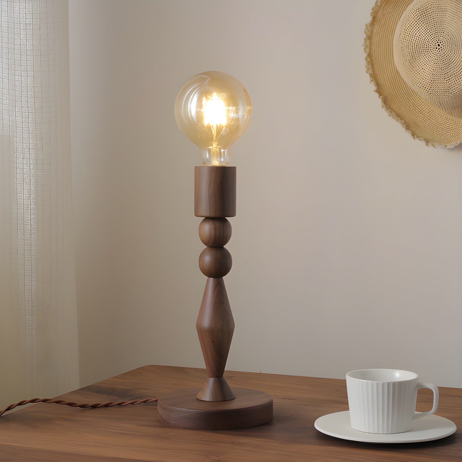 Retro Brown Gold Glass Wood Base Arched Table Lamp