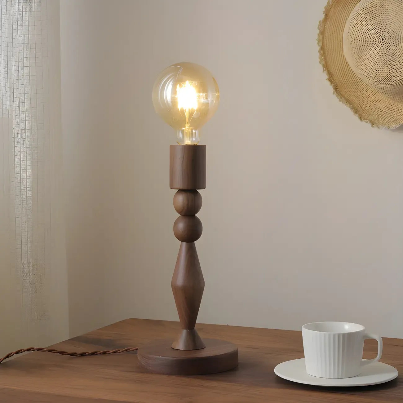 Retro Brown Gold Glass Wood Base Arched Table Lamp