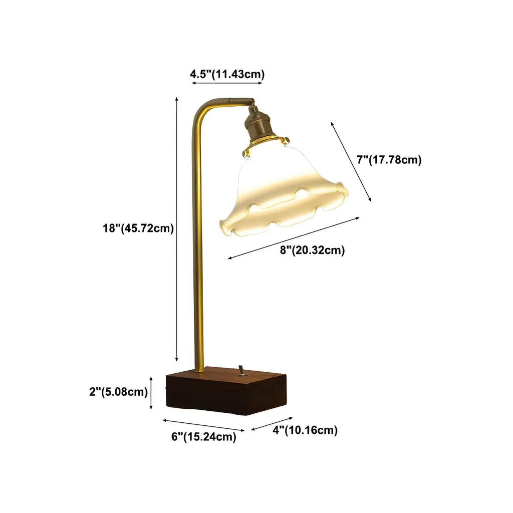 Retro Brown Gold Glass Wood Base Arched Table Lamp