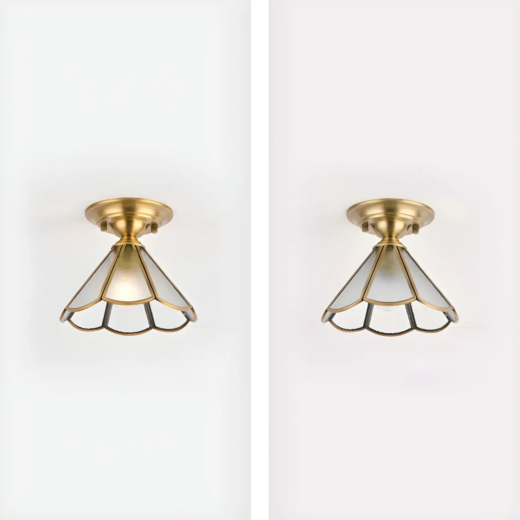 Colonial Dome Gold Glass Semi-Flush Mount Light