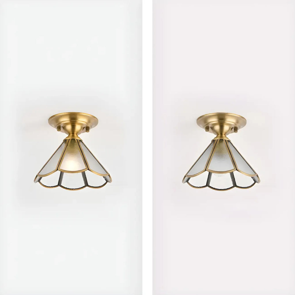 Colonial Dome Gold Glass Semi-Flush Mount Light